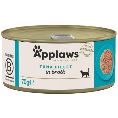 APPLAWS Natural – conservă hrană umedă complementară pentru pisici, file de ton în supă, 70 g